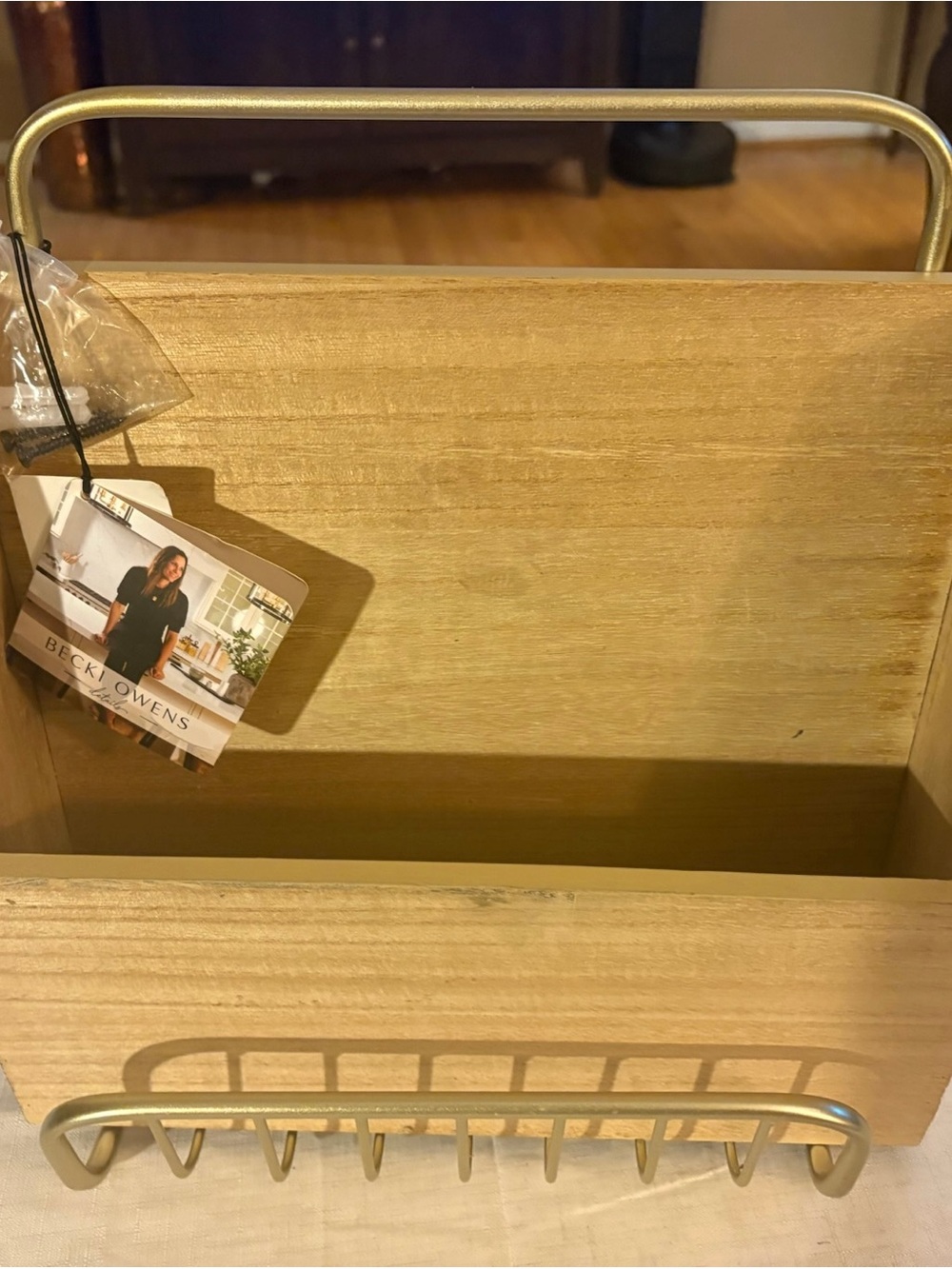 Gold and Natural Wood Wall Mail Organizer